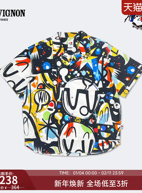 【艺术家联名】CHEVIGNON法国尚飞扬 夏短袖衬衫男印花涂鸦宽松