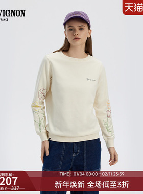 CHEVIGNON法国尚飞扬 24新款早春夏女花卉线条圆领套头卫衣长袖