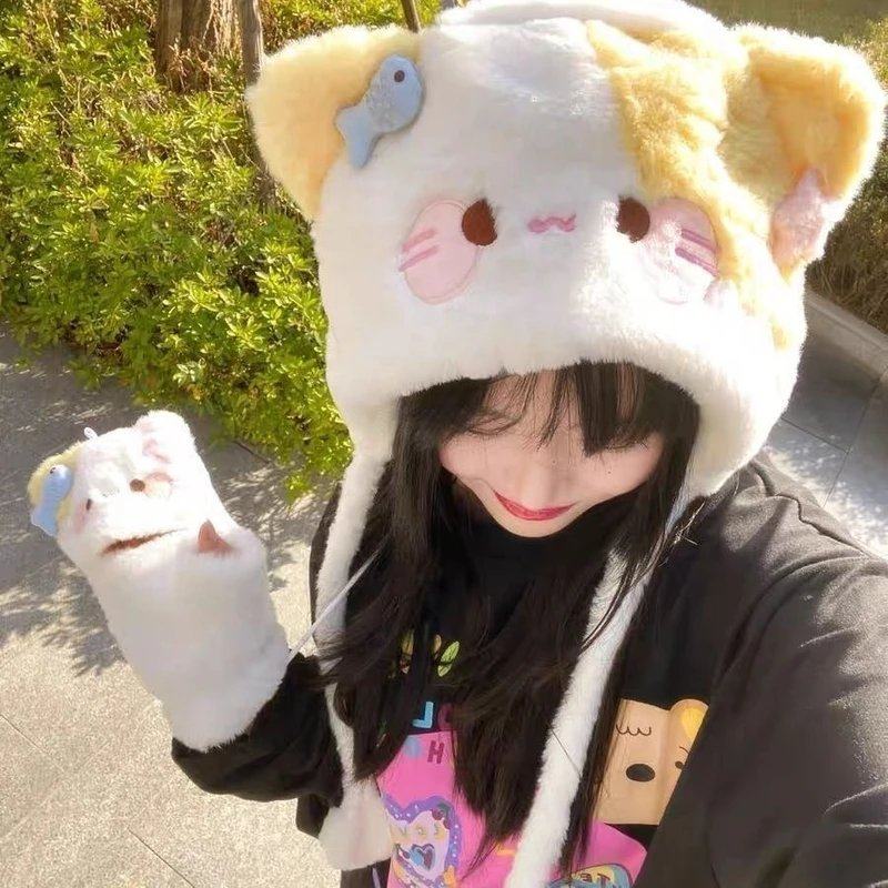 韩版儿童休闲宽松卡通百搭毛绒雷锋帽子冬季加厚保暖甜美可爱护M