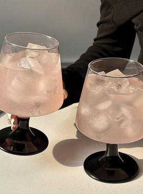 黑色高脚玻璃杯家用高级感女生果汁气泡水杯微醺调酒鸡尾酒杯子L