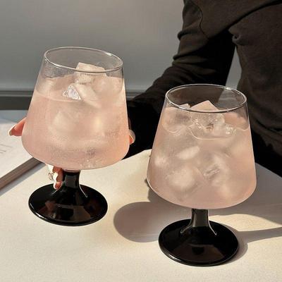 黑色高脚玻璃杯家用高级感女生果