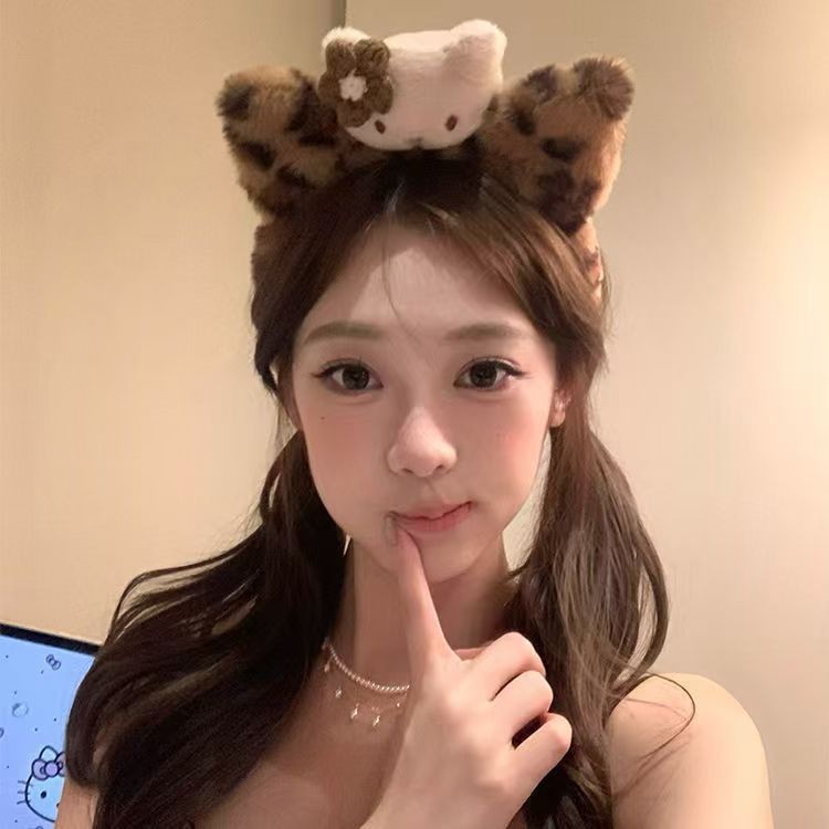 可爱豹纹猫咪毛绒发箍发箍女2025搞怪洗脸化妆发卡头箍发饰