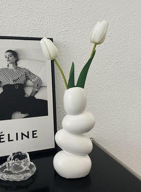 创意陶瓷花瓶ins风轻奢高档异型鹅卵石家居摆件客厅插花玄关装饰