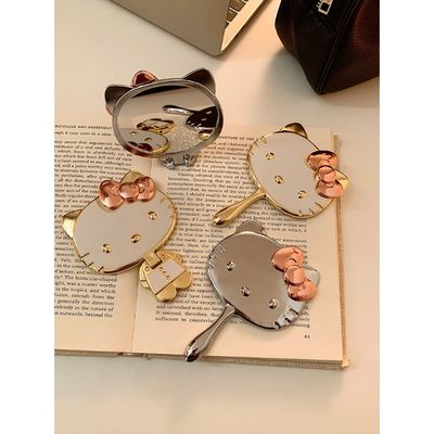 可爱KT猫小镜子女随身携带手持迷你化妆镜立体折叠补妆镜学生