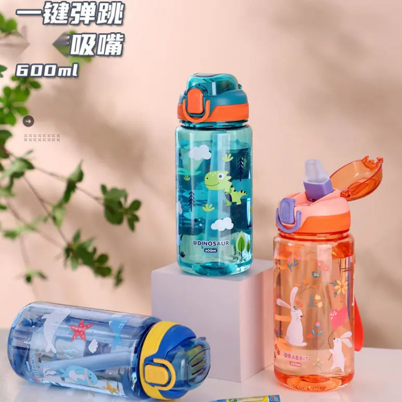 夏季儿童卡通塑料杯带吸管便携小学生耐摔水杯女生可爱耐热杯子男