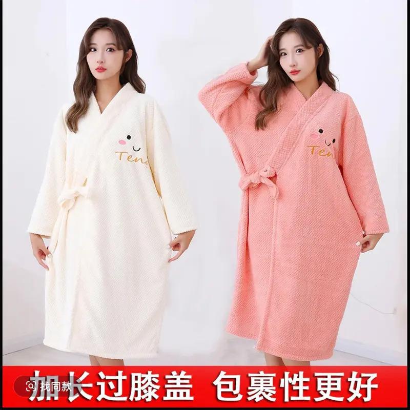 加厚绑带浴袍速干吸水加长菠萝格可穿式浴巾家用时尚睡衣