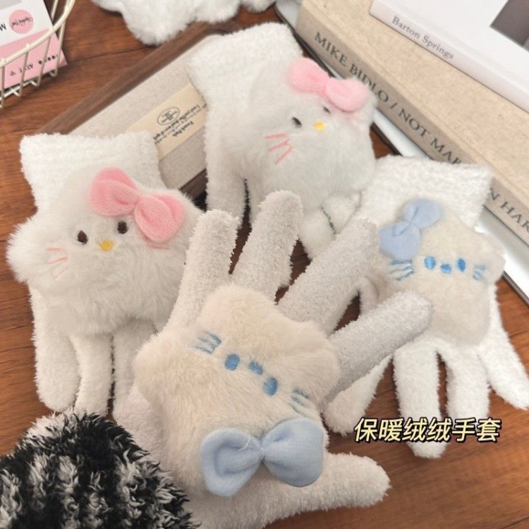 暖呼呼可爱星星Hello Kitty手套女冬季毛绒保暖防寒学生骑行手套