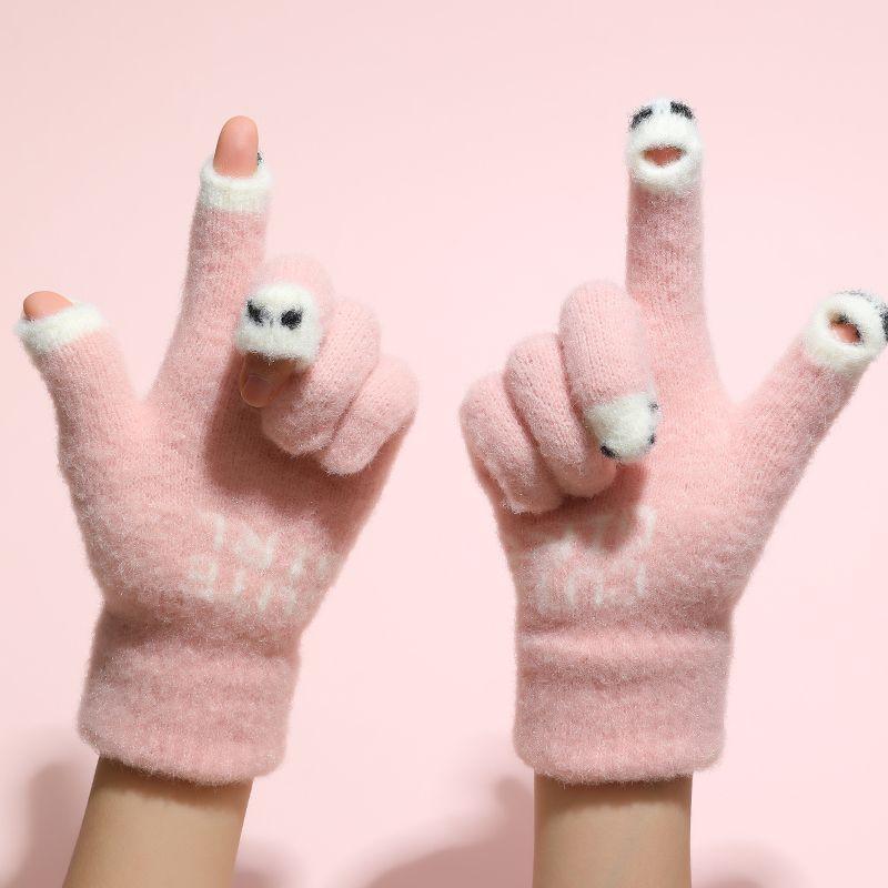 秋冬季豆豆鱼可爱女冬针织手套可