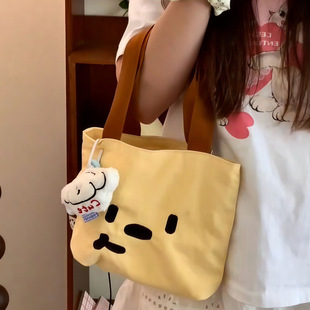 新款可爱帆布包包大容量笑脸手提包休闲百搭通勤宝妈收纳小拎包J