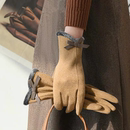 温柔蝴蝶结秋冬季 开车手套女士加厚加绒保暖骑行防风分指可触屏Q