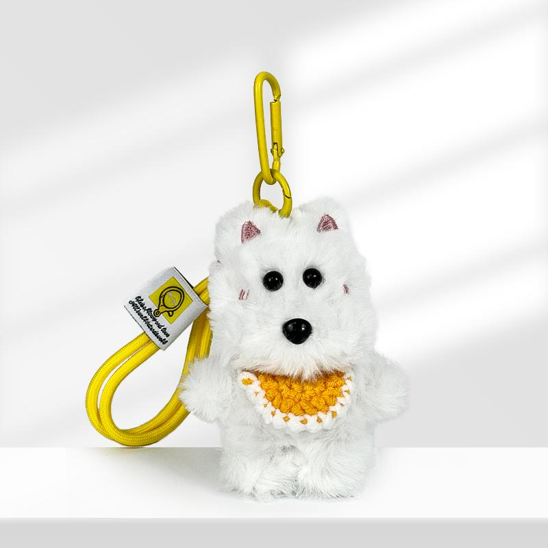 同款西高地小狗包挂件手工钩织迷你围兜口水巾狗狗玩偶