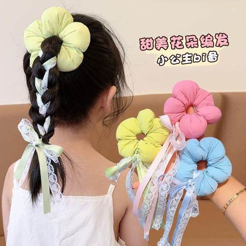 甜美韩系填充花朵飘带大肠发圈立