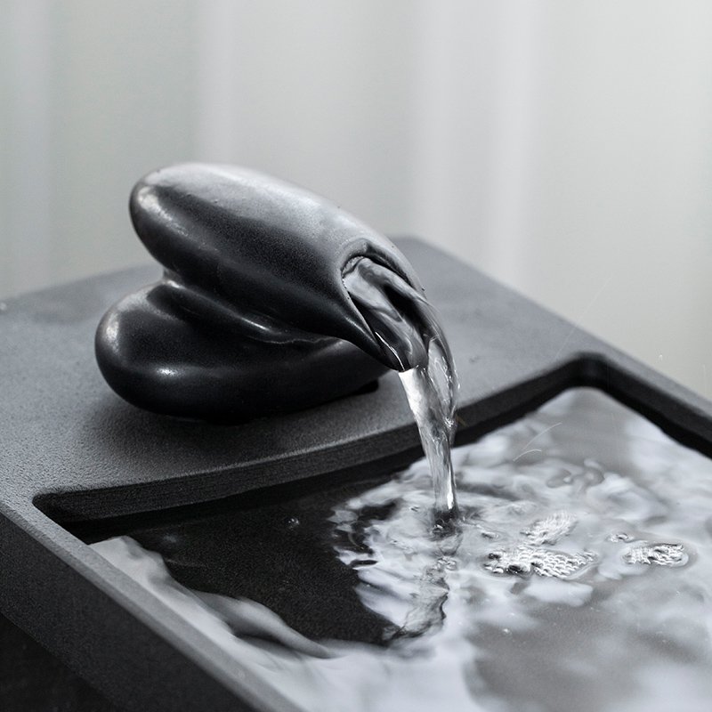 热销简约中式长方形小水池鱼池古法水缸瀑布造景流水鱼缸摆件循环