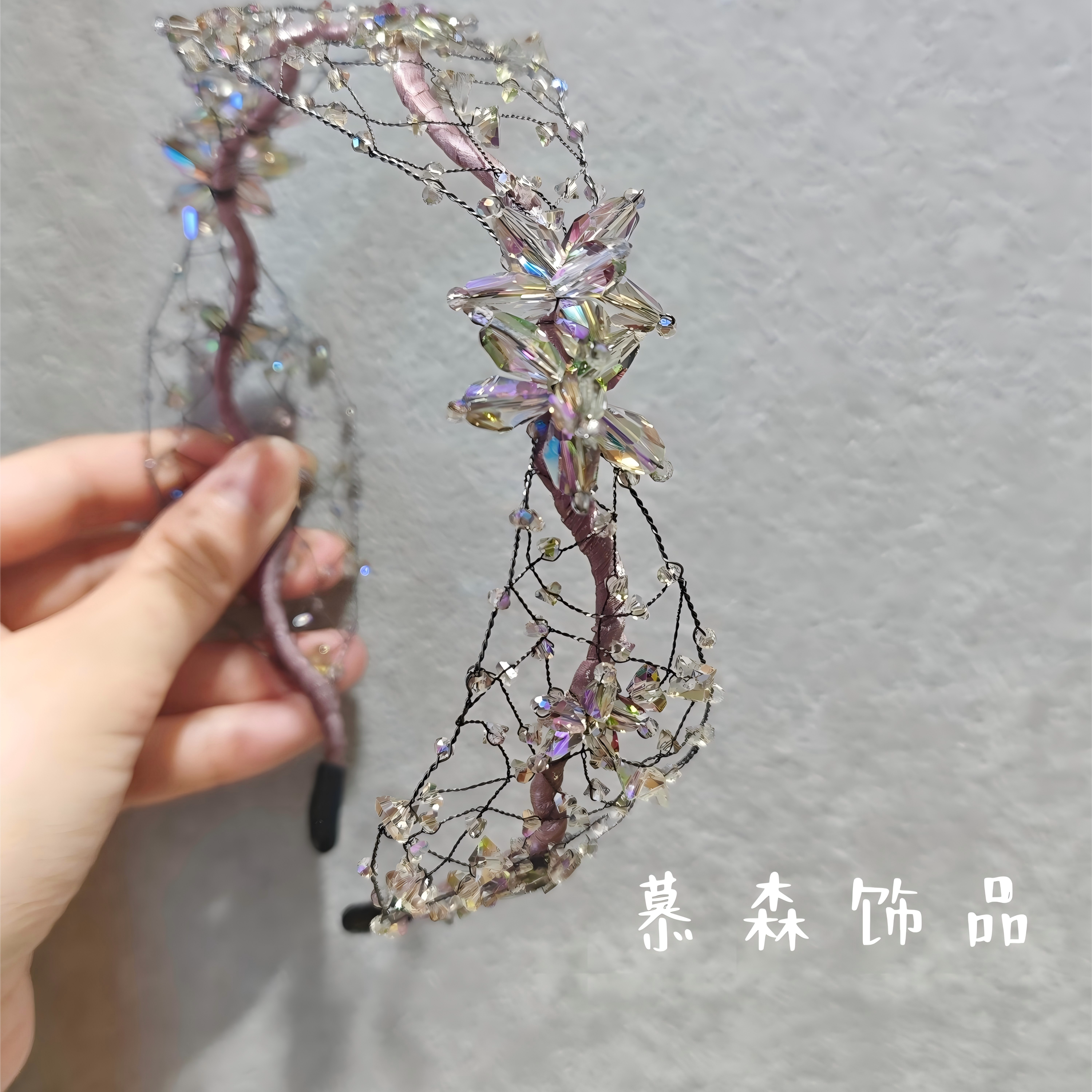 手工原创粉紫水晶发箍女高级洋气