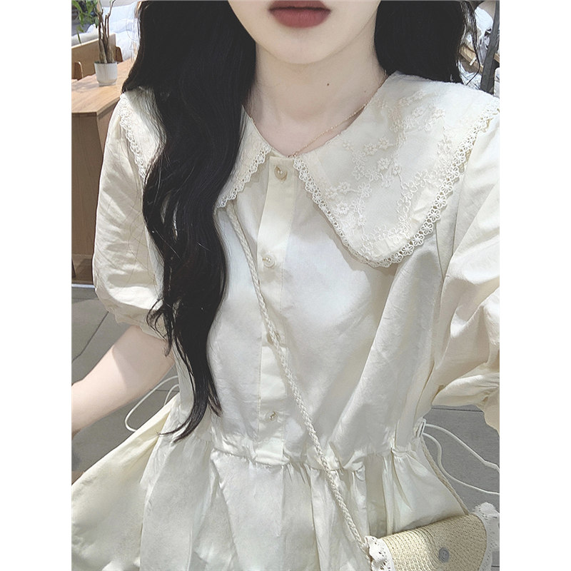 法式初恋刺绣娃领连衣裙女