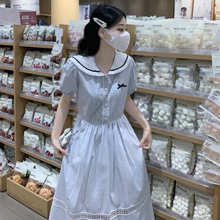 2025新款 学院风甜美可爱连衣裙少女夏装 初高中学生花边娃娃领长裙