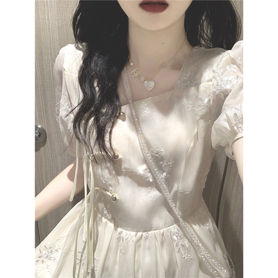 新中式国风杏色连衣裙女夏