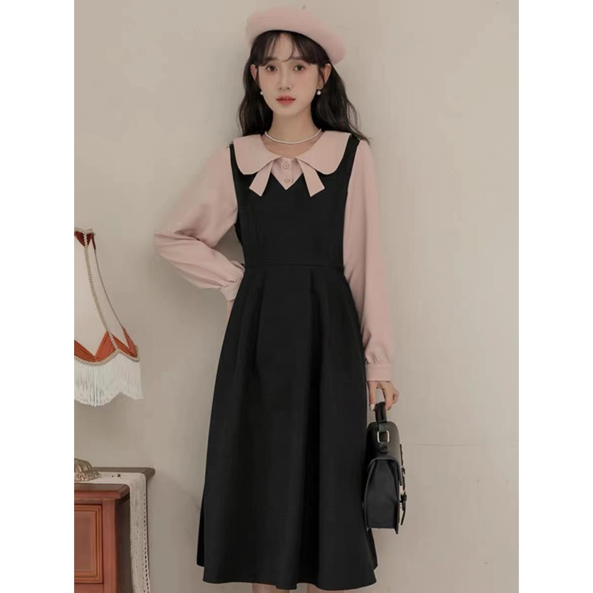 法式学院风小清新长袖洋装