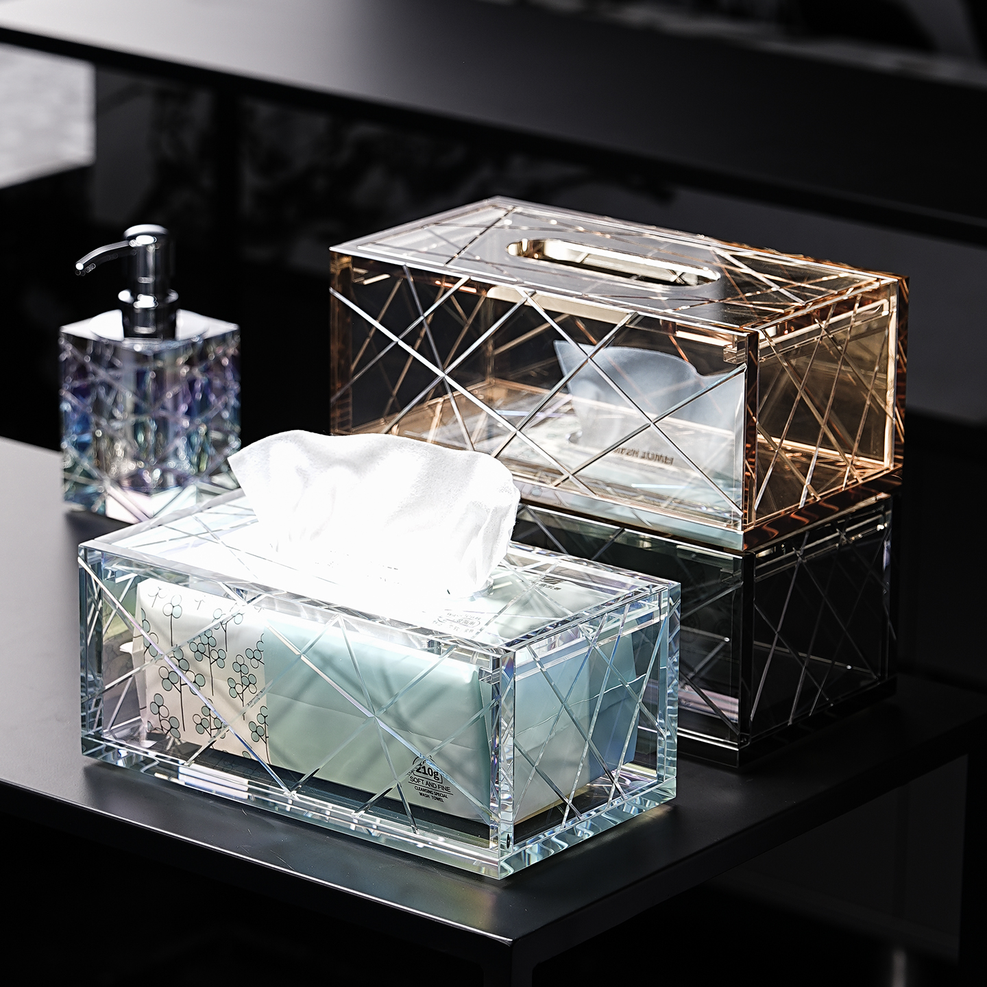 轻奢风水晶刻线纸巾盒家用卫生间