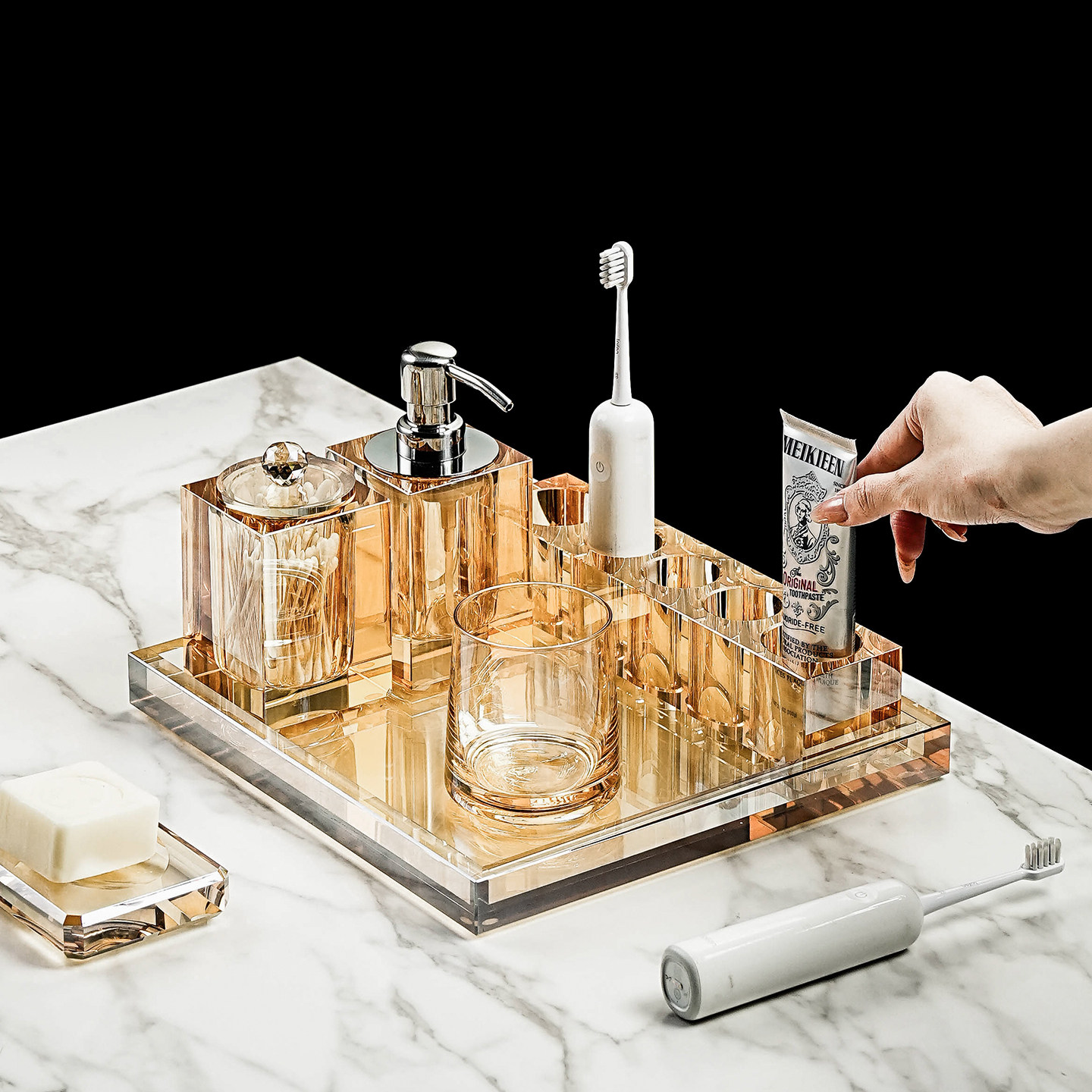 意式极简高档洗漱杯套装卫生间双人奢华洛水晶玻璃电动牙刷置物架