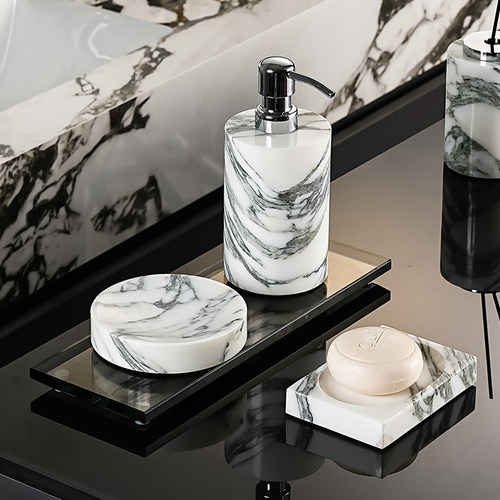 大花白大理石卫生间洗手液瓶组合