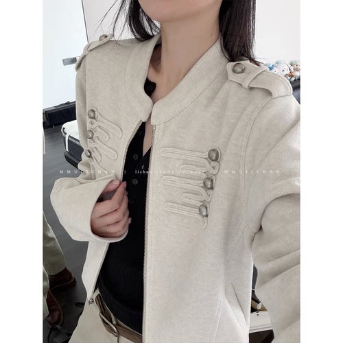 MMUIICHAN 拿破仑外套 保留设计点改良版百搭个性纽扣卫衣短外套
