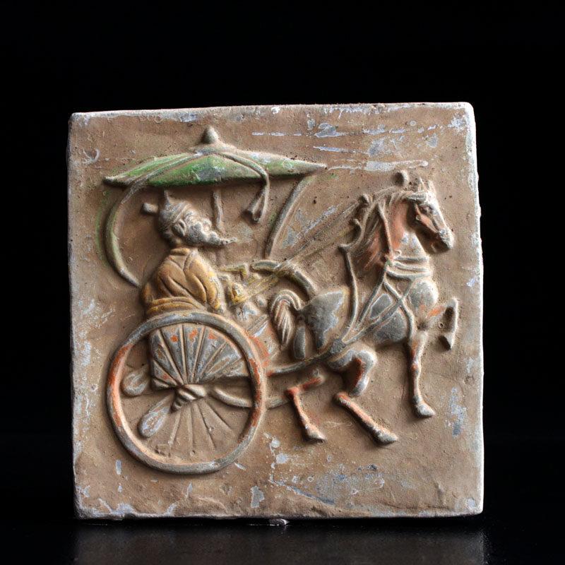 唐代车马砖彷古画像砖陶器摆件装饰壁画墙砖收藏品拓片制作素材