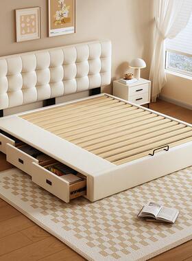 小户型全实木轻奢卧室高箱现代简约床床箱液压软包靠背气压收纳床