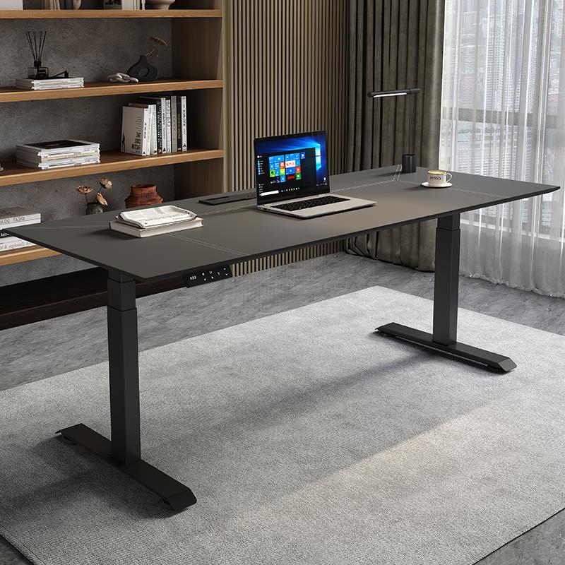 电动升降桌电脑桌工作台办公桌实木皮面家用站立式智能书桌电竞桌