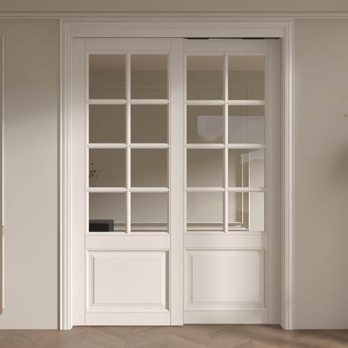 木以木作法式复古风阳台厨房双扇推拉门实木烤漆网红室内吊轨移门