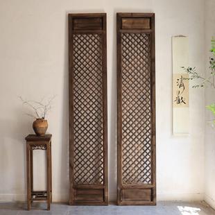 田字格隔断 东阳木雕中式实木仿古做旧花格屏风复古风门窗背景墙