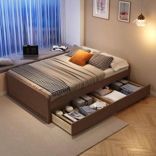无床头实木床1.2m单人床小户型储物床家用卧室榻榻米床现代简约床