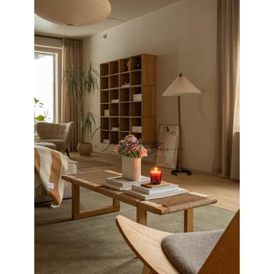 Wabi-Sabi风格绳编织家庭客厅长咖啡桌卧室实木藤条长凳丹麦中世