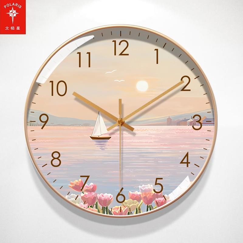 北极星网红新款唯美时钟现代简约挂钟客厅家用挂墙钟表超静音电波