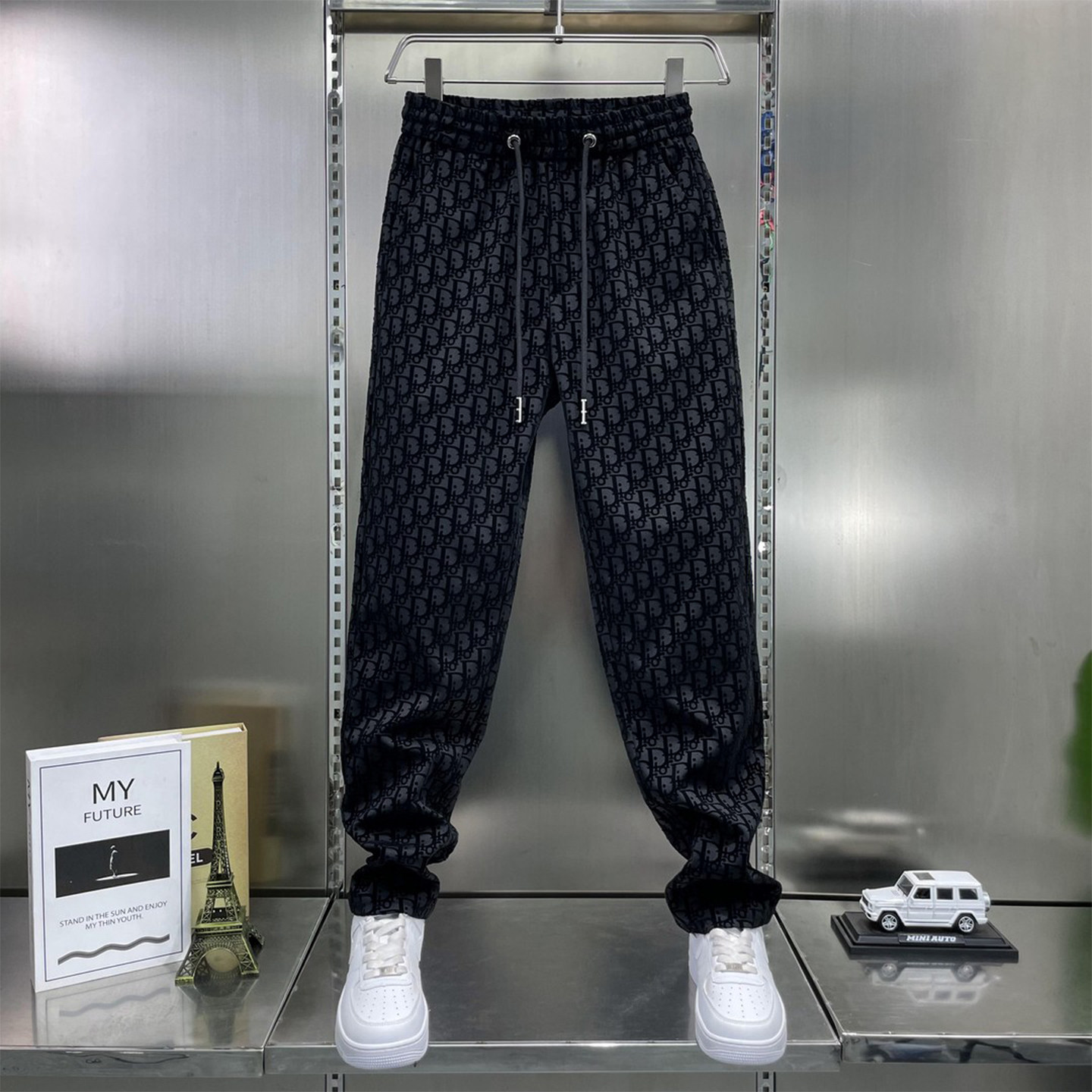 高端休闲裤男士秋冬季植绒印花运动束脚裤痞帅百搭宽松直筒小脚裤