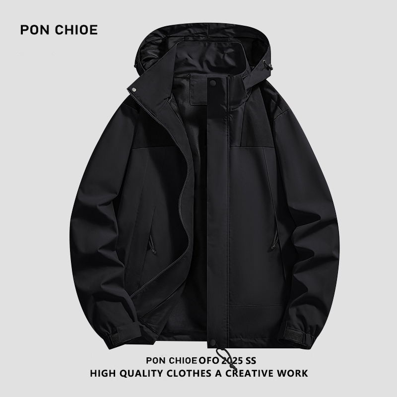 ponchioe春秋冲锋衣外套男户外防风美式潮牌机能工装夹克男登山服