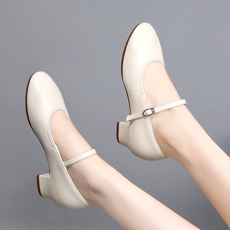 真皮夏季舞蹈鞋女中跟广