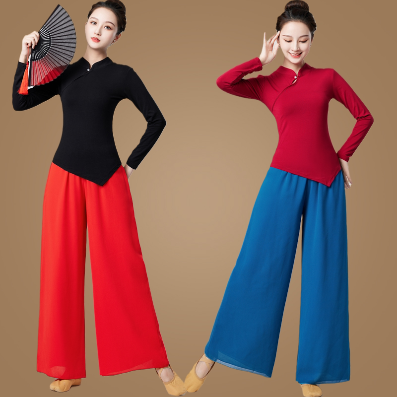 舞蹈练功服新品女广场舞服装套装民族中国古典现代舞长袖跳舞衣裤
