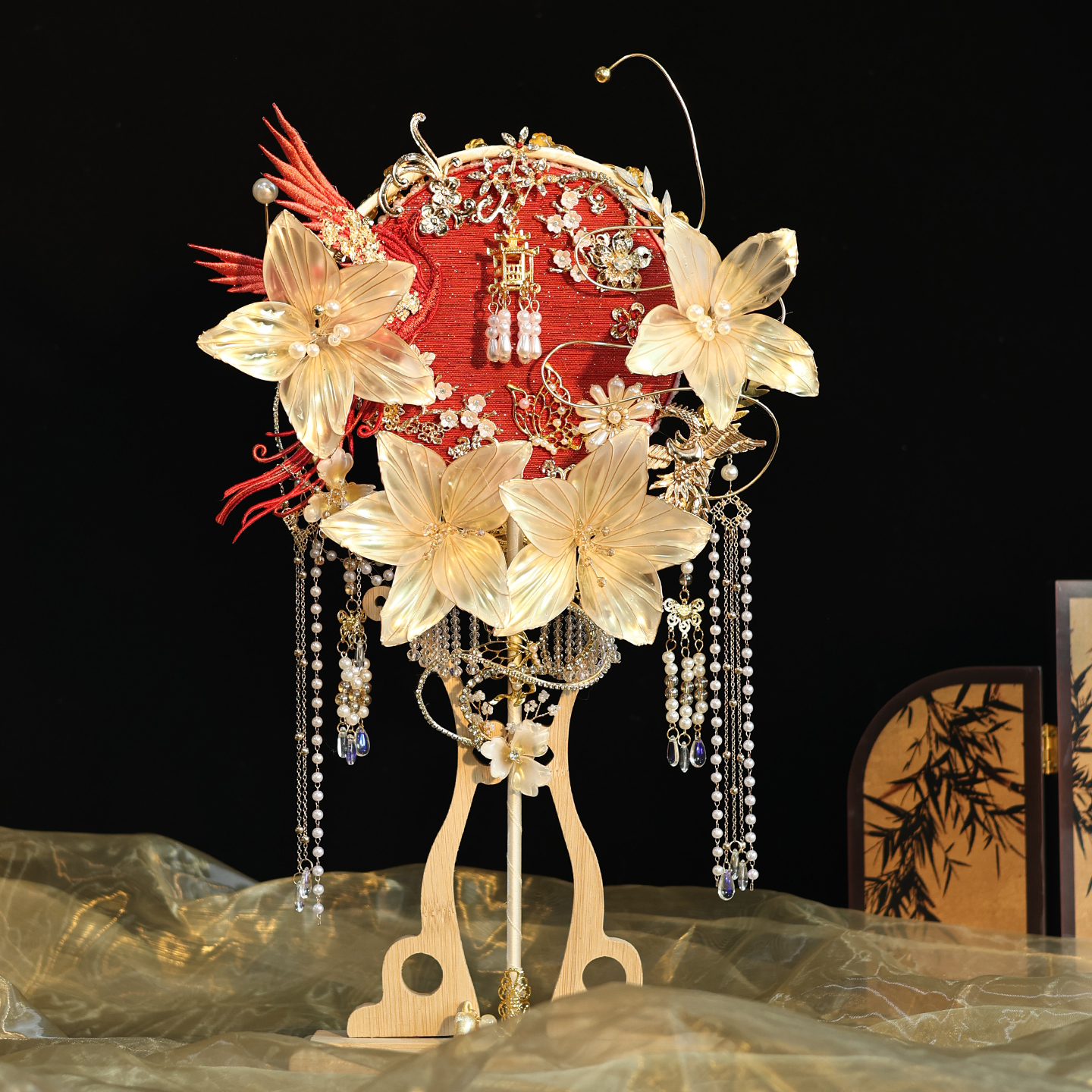 物语新娘结婚团扇重工红色喜扇手工diy材料包高档成品扇秀禾中式