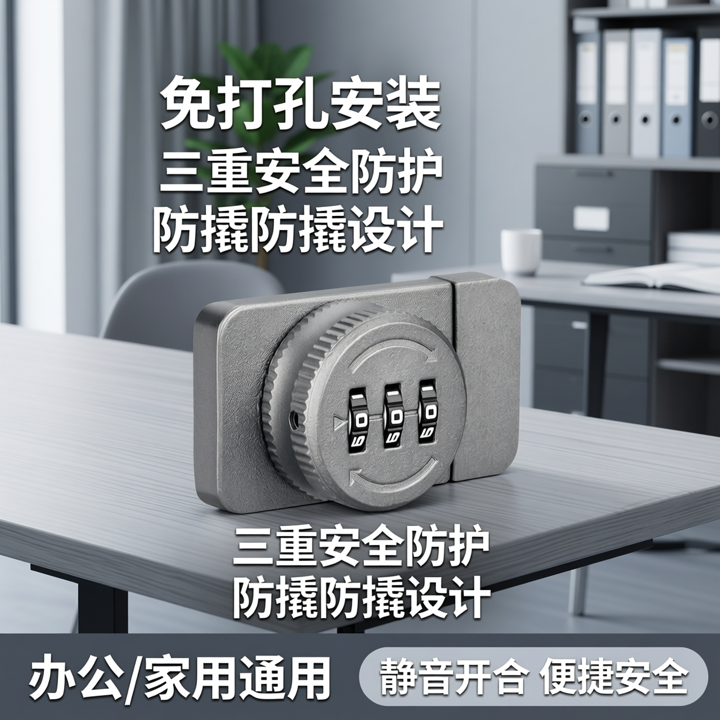办公桌抽屉家用密码锁免打孔柜子文件柜书桌更衣柜锁扣柜门锁插销