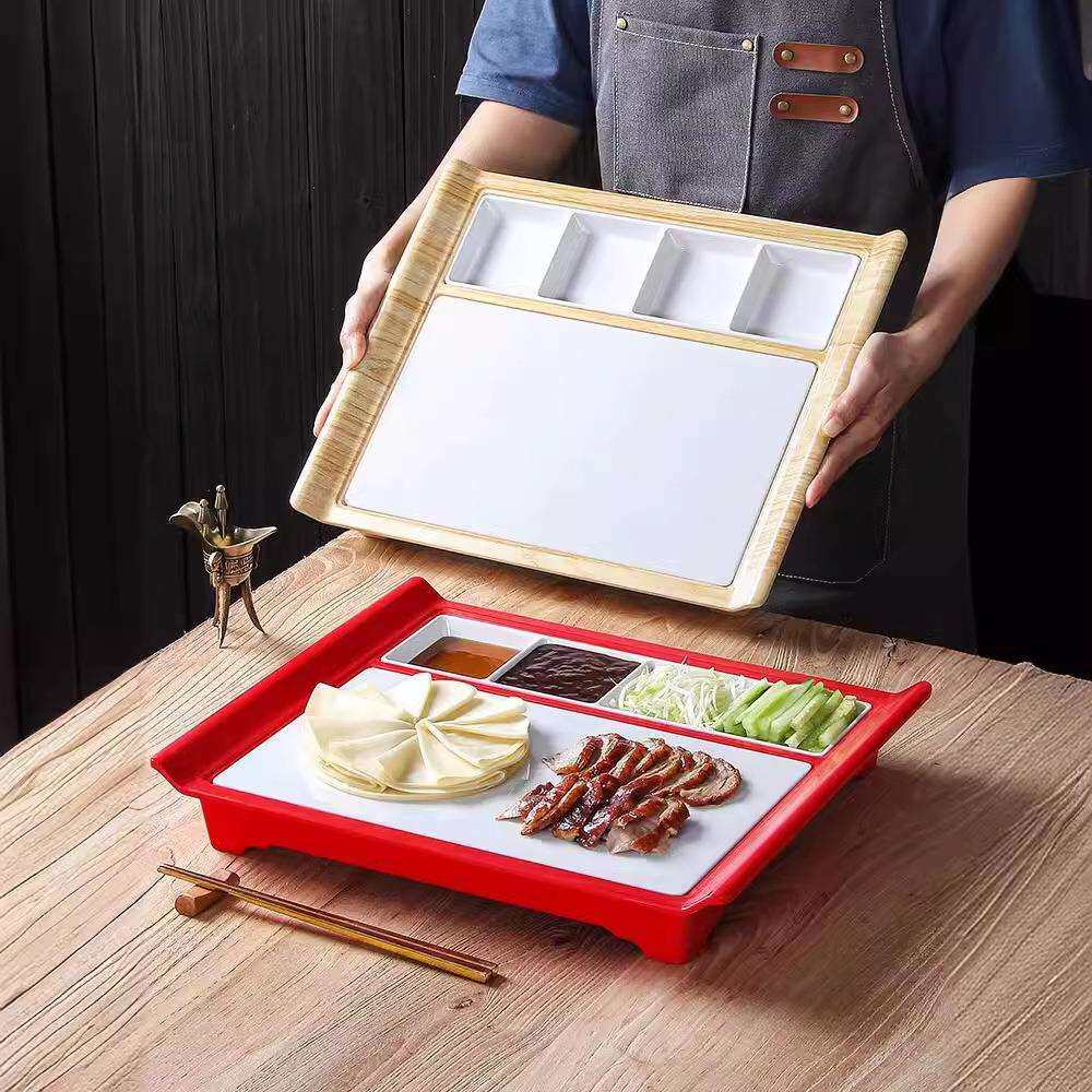 密胺餐具盘子餐厅饭店创意北京烤鸭盘蘸酱多格拼盘仿瓷寿司烧烤盘