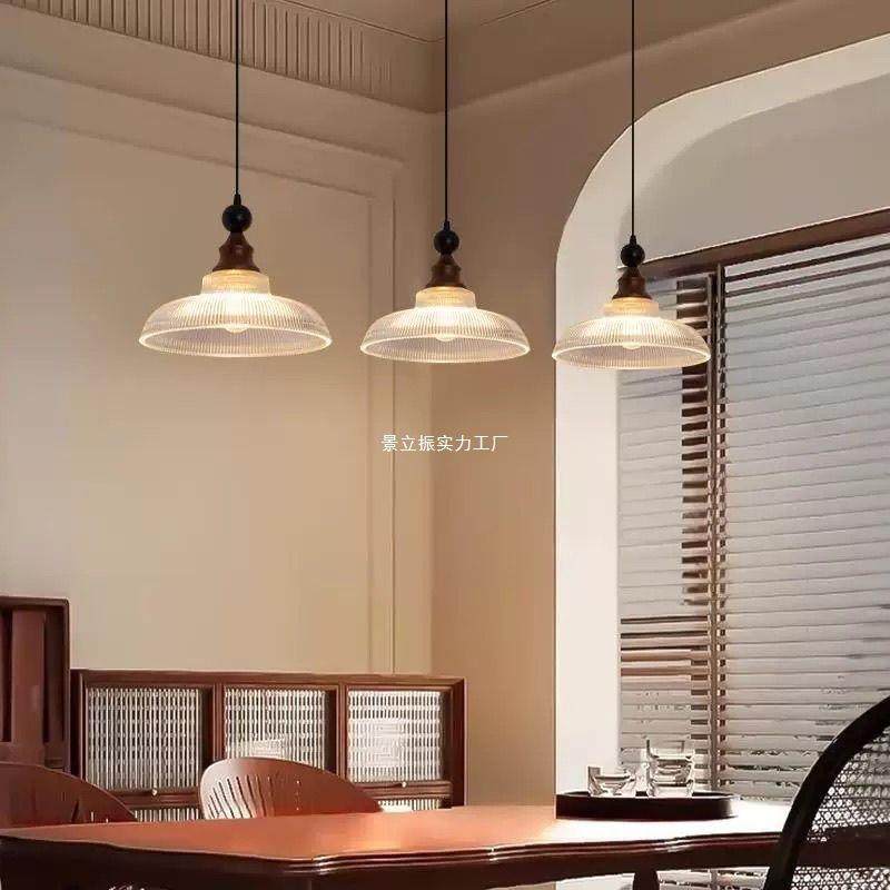 复古玻璃餐厅吊灯美式法式中古南洋风胡桃木色茶室岛台饭桌吊线灯,3C数码配件,USB灯,淘宝优惠券,粉丝福利购,淘宝优惠卷