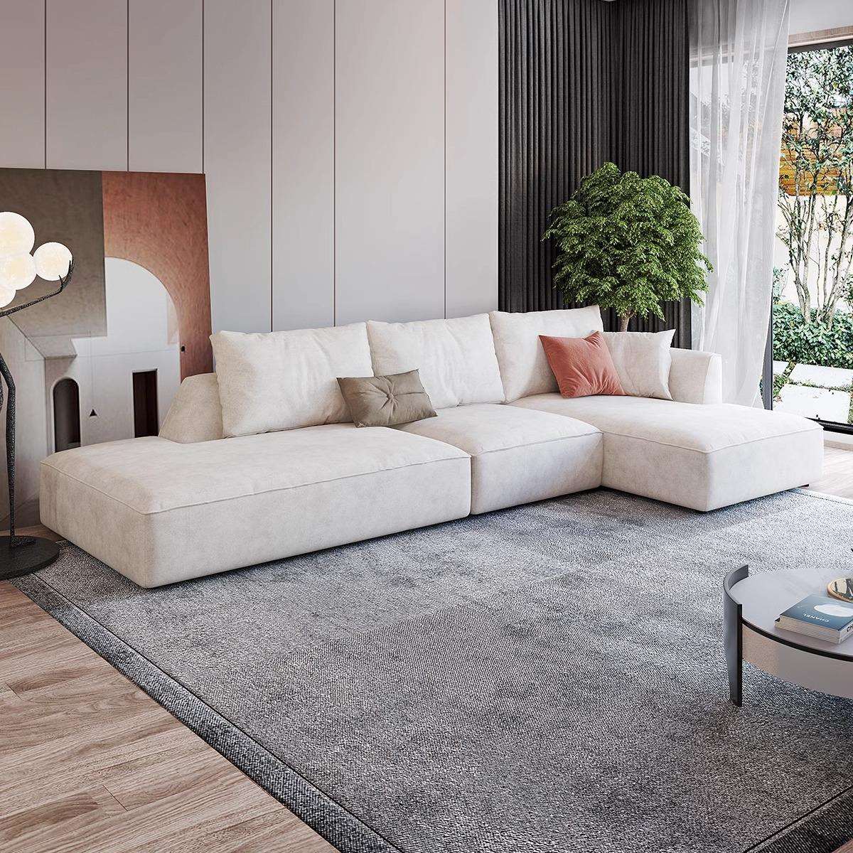 奶油风科技布艺沙发意式极简客厅小户型简约现代转角L型贵妃沙发