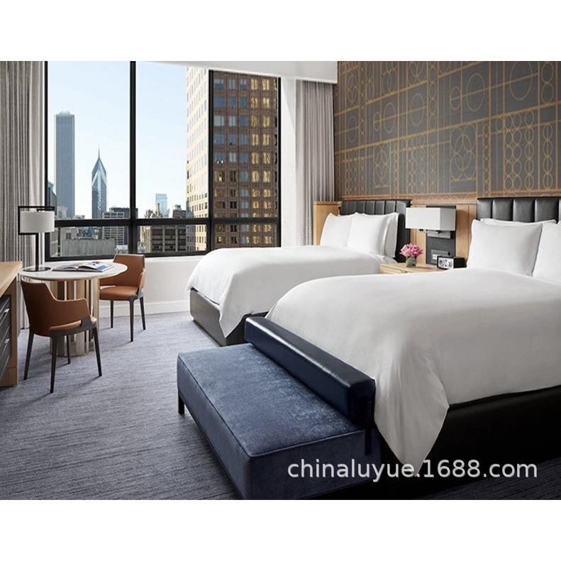 酒店宾馆大床标间全套家具单人床民宿主卧床高床靠设计工程