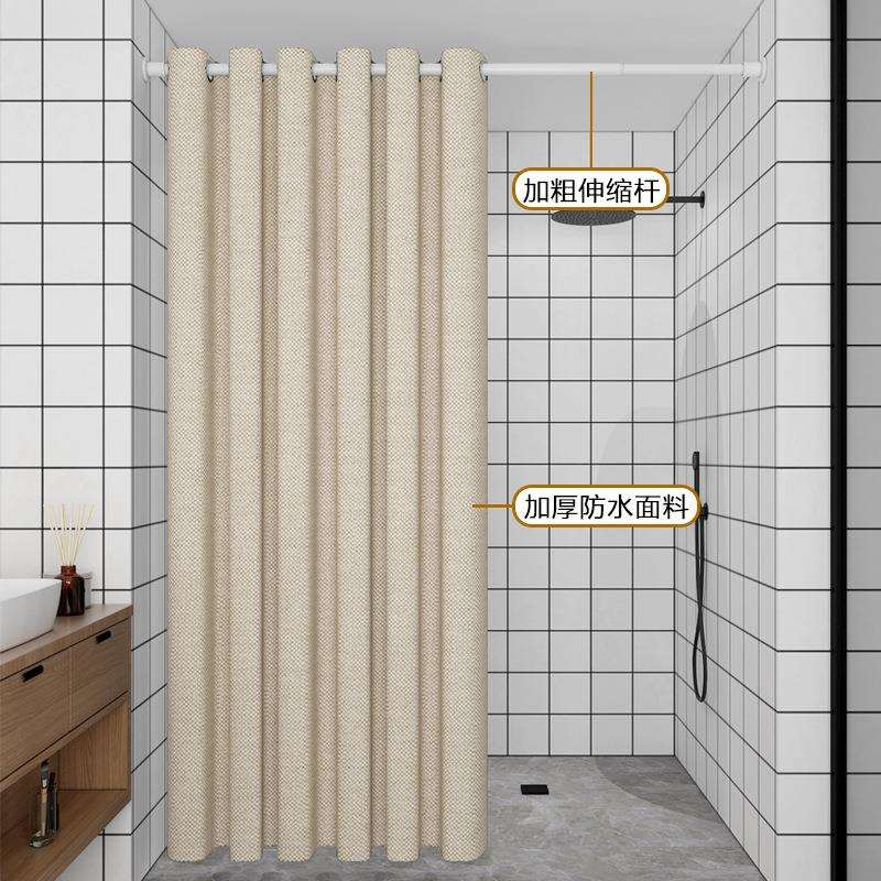 跨境亚马逊纯色仿亚麻浴帘防水布卫生间加厚罗马孔隔断门帘
