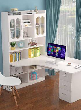 实木转架角书桌书组合电脑式桌台柜一体家用儿童卧室HKN拐角书学