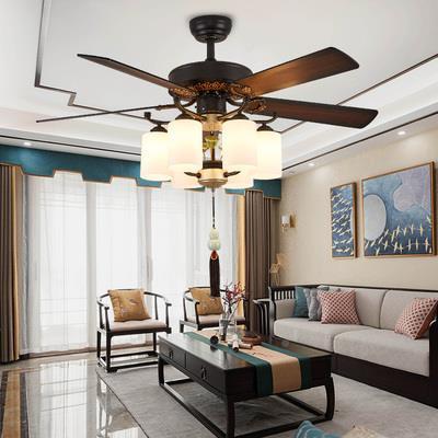 扇灯新中式用餐厅SX608风酒扇灯客厅卧吊室电扇复古楼茶楼中国风