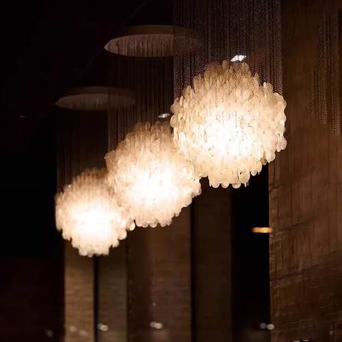 创时尚Loft复式楼大38堂挑高意墅客厅梯间天然贝壳片长楼别款吊灯