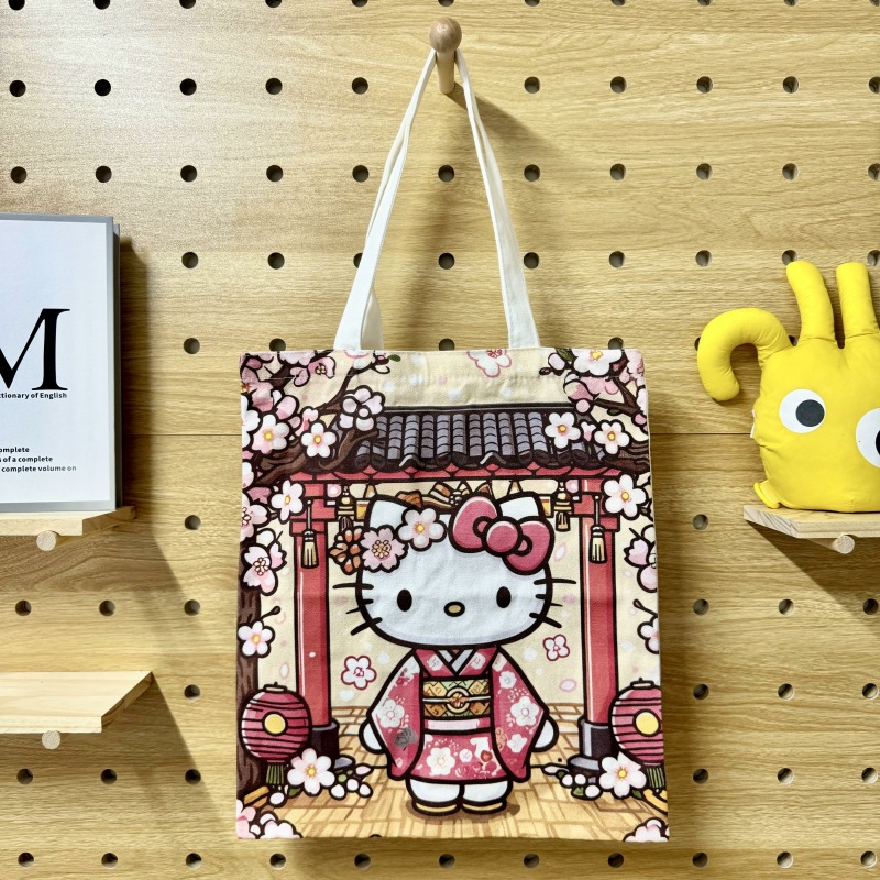 2025kitty猫新款帆布包樱花凯蒂猫大容量学生单肩包卡通手提袋女