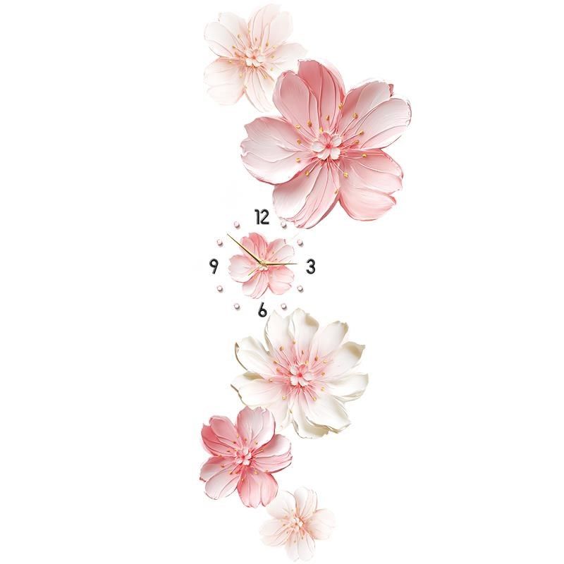 奶油风入户玄关装饰画带钟表挂钟花卉走廊过道挂画高级感带灯壁画